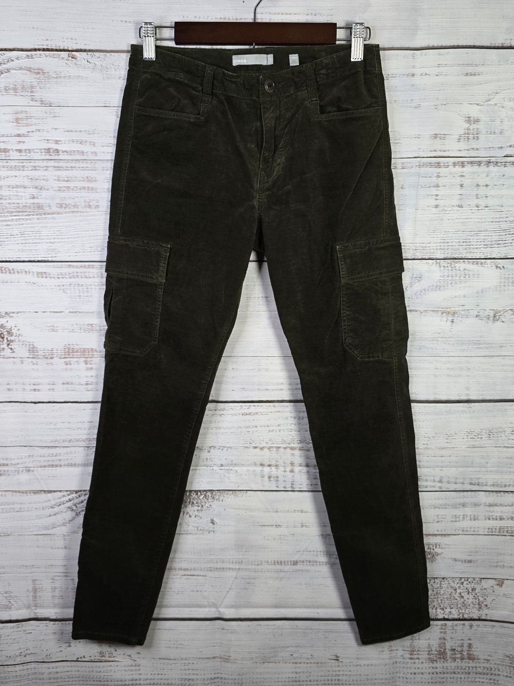 Vince Cargo Corduroy Pants Size 2 Olive Green Slim Fit Utility Pants